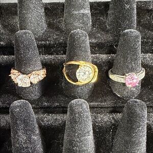 Lot of 3 Elegant Gold and Silver Ring Set with Pink and Clear Stones Number 9